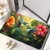 Colorful Hummingbird and Flower Print Doormat Vibrant Garden Design Non Slip Floor Mat for Nature Lovers