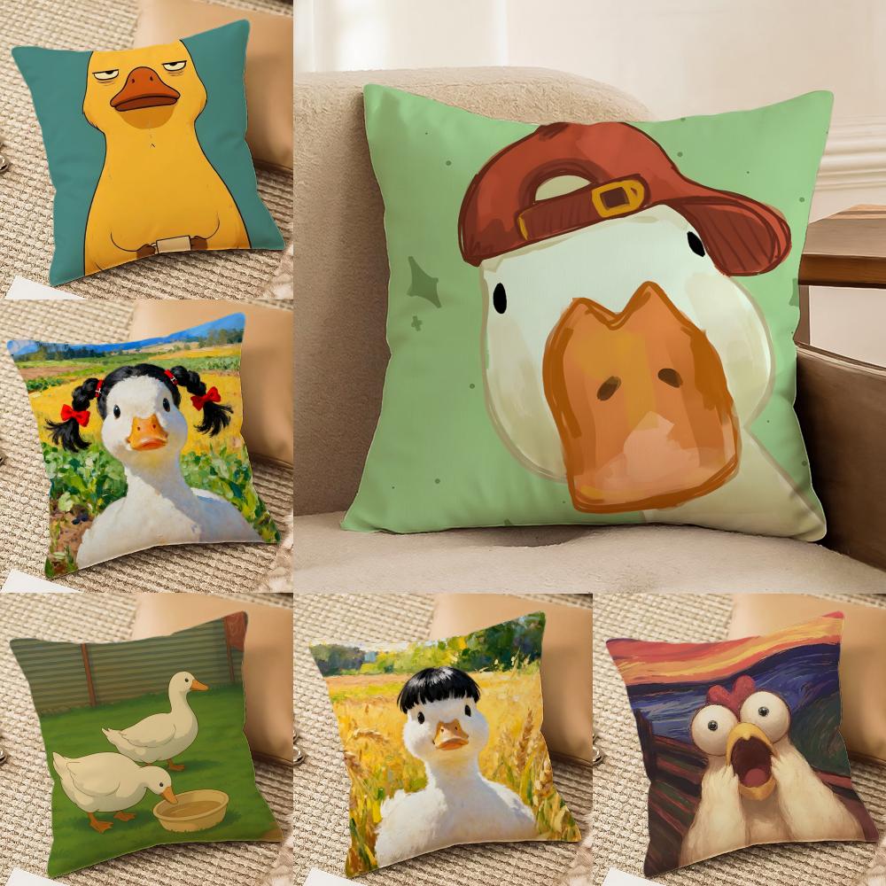 Funny And Surprising Duck Pattern Pillow Case Double-Sided Plush Sofa Cushion Covers Organic Breathable Invisible Zipper
