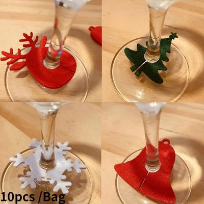 10pcs  Felt Wine Cup Glass Ring Card Christmas Home Decoration Table  Xmas New Year Eve Party Decoration Supplies