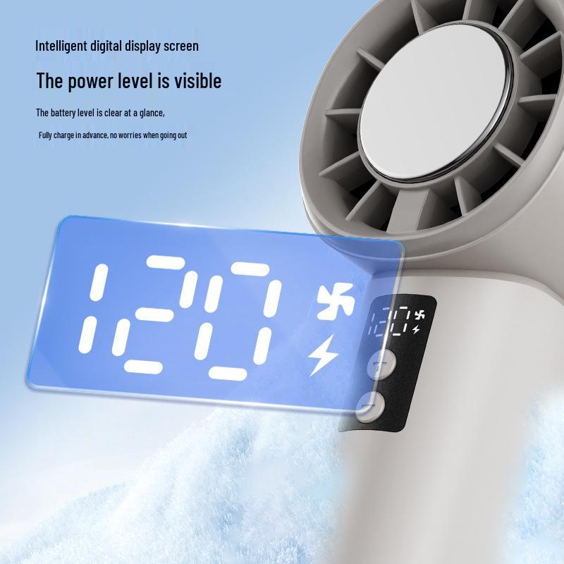 USB Rechargeable Turbo Mini Fan with Digital Display - Silent 120 Speed Handheld