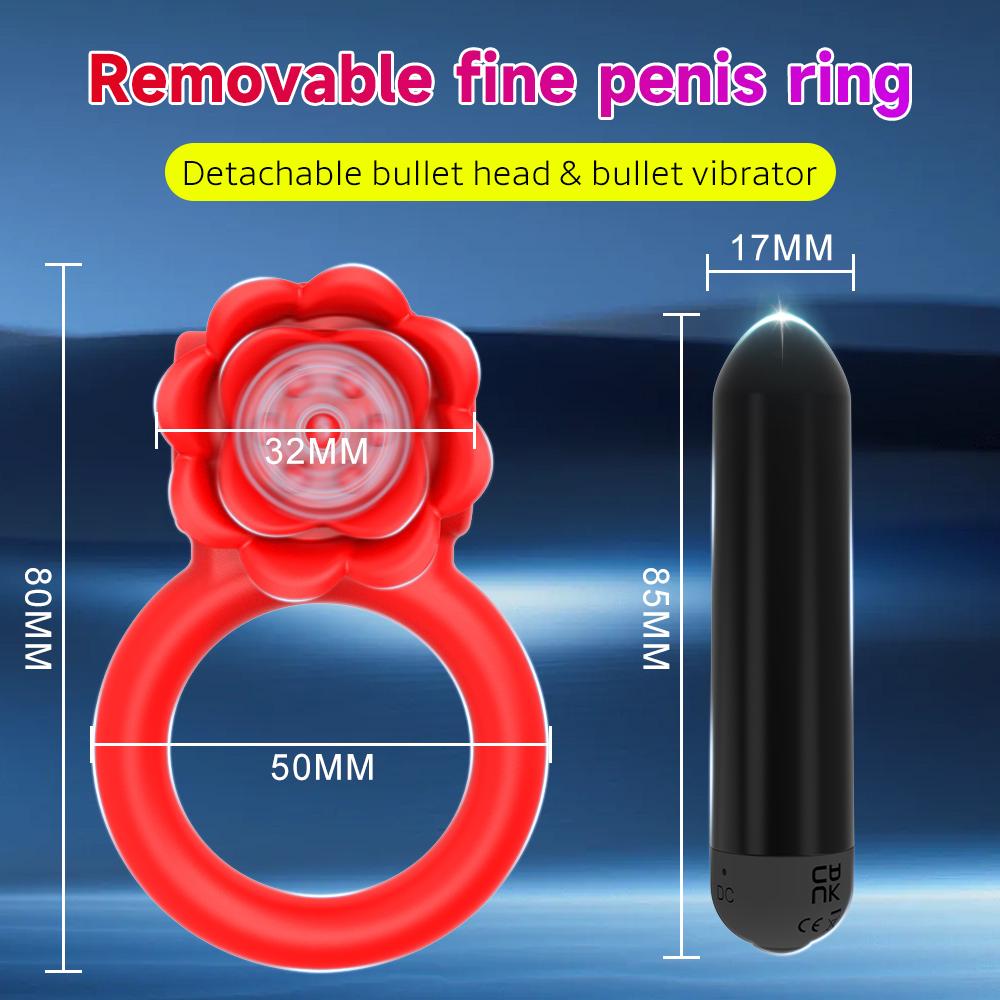 Rose Penis Ring Sex Toy for Man 10 Vibrations Pleasure Cock Rings Vibrator Clitoris Nipple G Spot Stimulator Adult Couples Goods