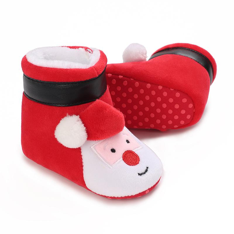Unisex Baby Christmas Santa Shoes Infant Non-slip Cozy Fleece Booties Newborn First Walking Shoes Boys Girls Winter Warm Slipper