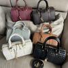 2024 Business Commuter All-matching Diamond-grid Cowhide Knitted Cross-shoulder Pillow-carrying Handbag