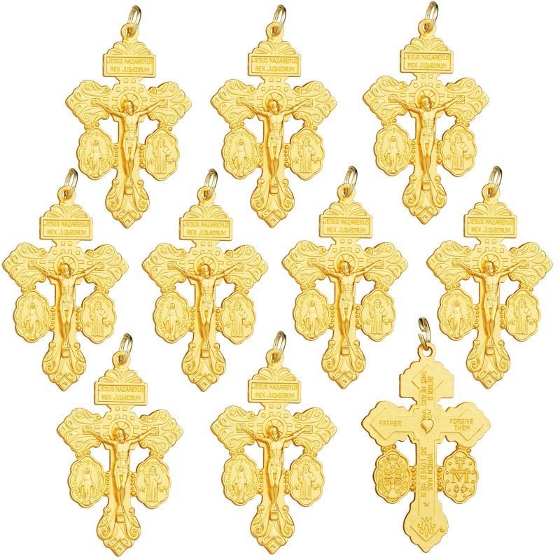 10 Pcs Metal Pardon Crucifix Catholic Pendant with St Benedict and Milagrosa Medal DIY for Rosary Necklace Making Parts.