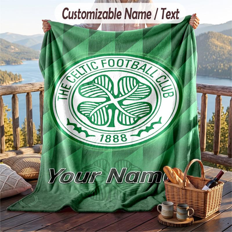 Flannel Blanket Celtic FC Print Custom Name Text Soft Throw for Sofa Bed