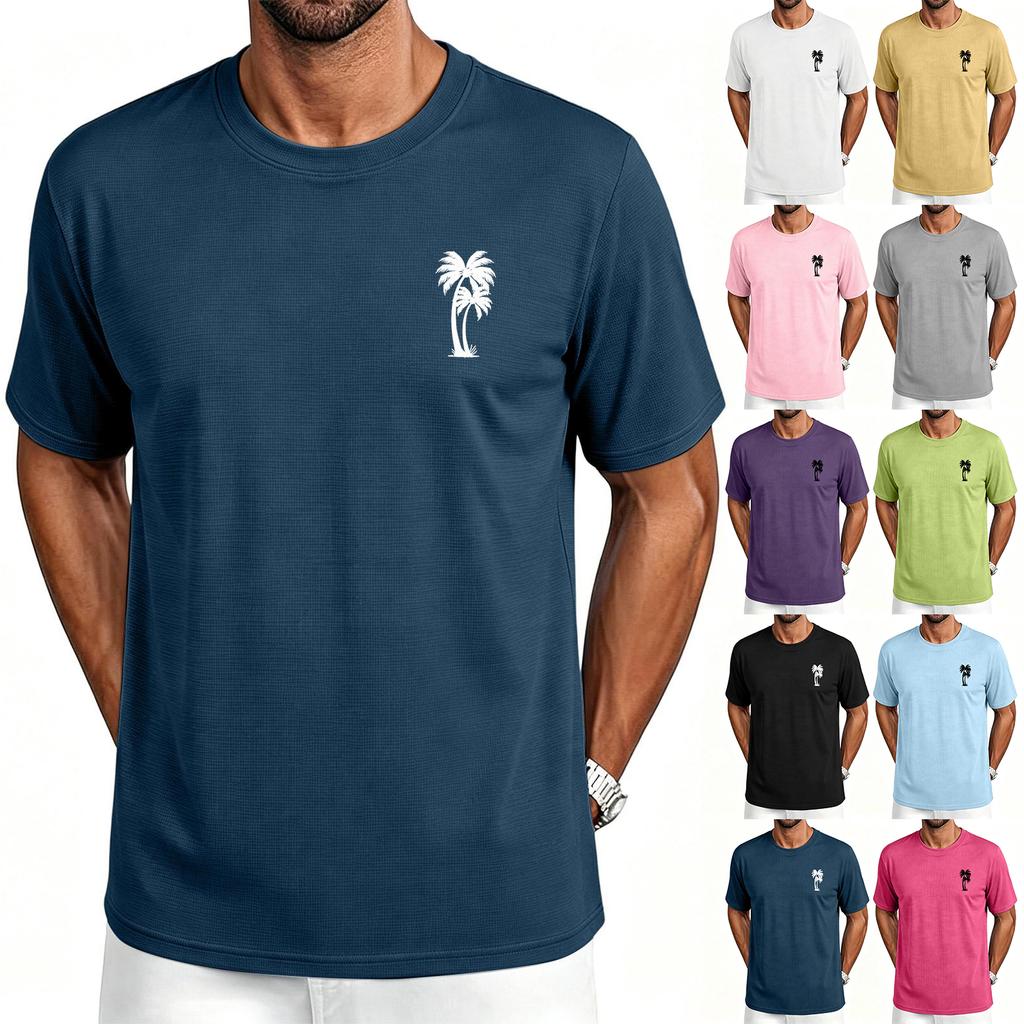 Men's Hawaiian Print Casual Crew Neck T-Shirt Breathable Quick Dry Short Sleeve Tee for Sports and Outdoor Activities