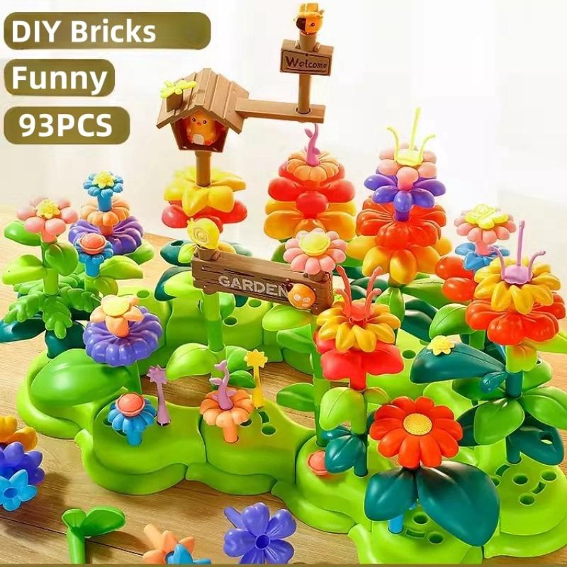 93PCS Flower Girls Building Blocks Toys Stacking Game For Toddlers Flower Blocks Playset for Kids Age 3-7 Years Boys Girls