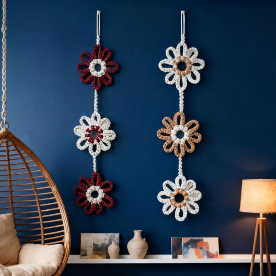 Nordic Handmade Sunflower Tassel Wall Hanging Bohemian Cotton Rope Decoration for