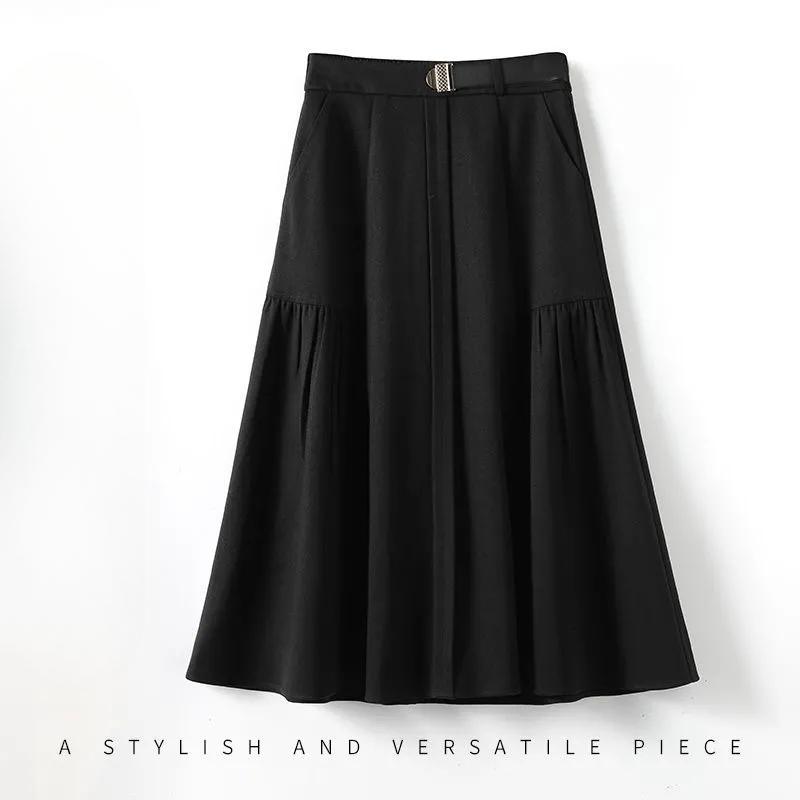 

Драпированная юбка-полудлинка Весенняя юбка-полудлинка Модная юбка-трапеция с высокой талией Юбка-зонтик средней длины S чёрный