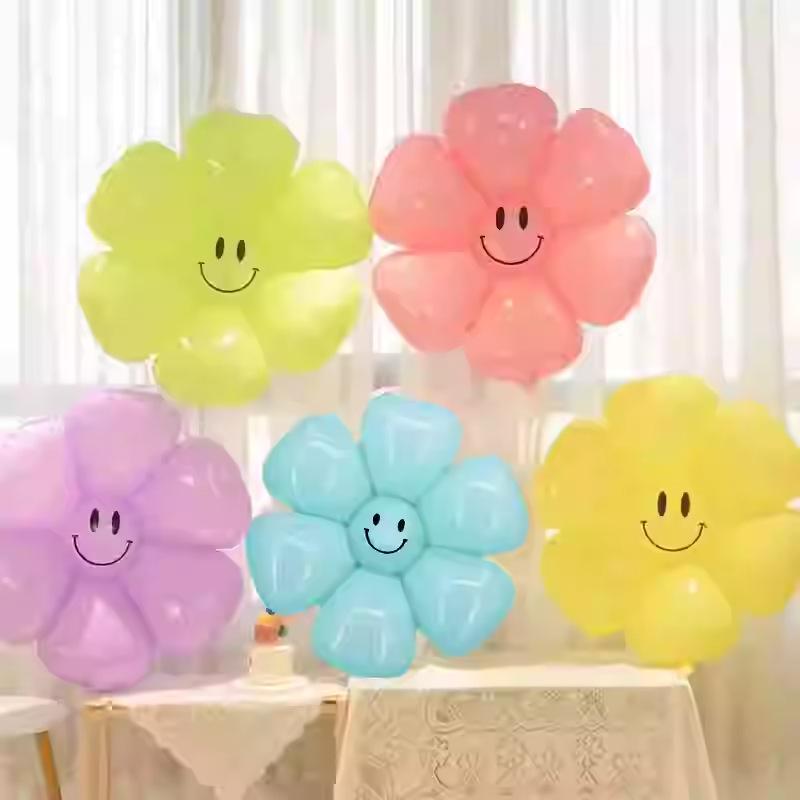 Colorful Daisy Aluminum Foil Balloon with Smiley Face - Children s Day Decoration