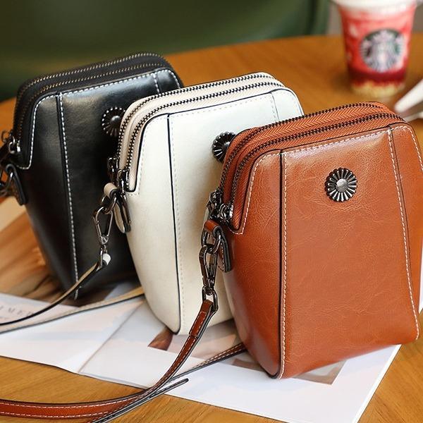 Waxed Leather Small Handbag for Women, Korean Style New Single Shoulder Crossbody Bag, Fashionable Women's Bag, Mobile Phone Bag