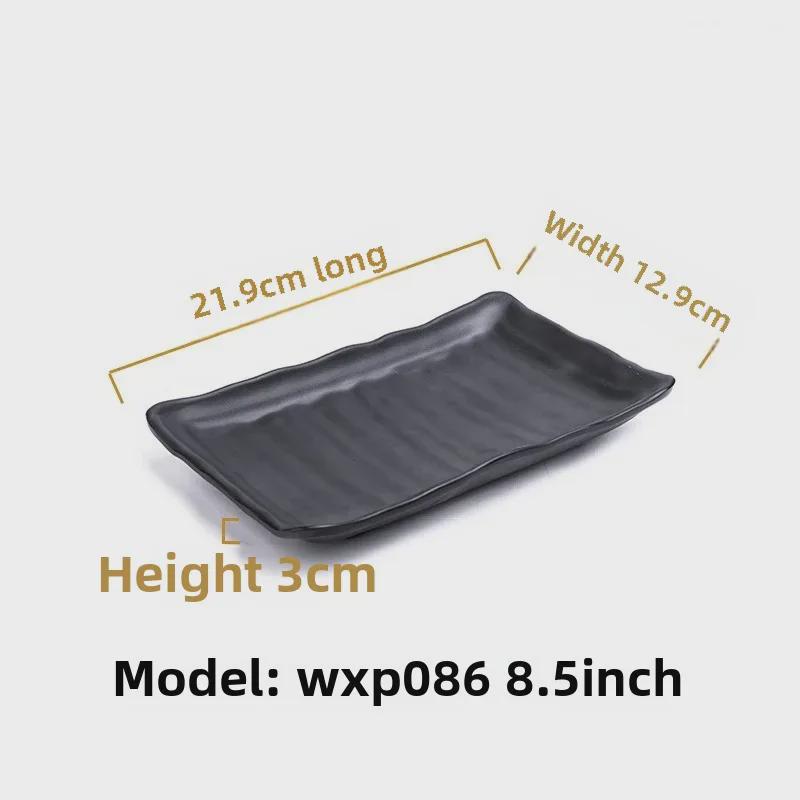 Melamine Black Tableware: Imitation Porcelain Plate for Cold Dishes, BBQ, Hot Pot, and Commercial Use.