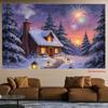 2D Winter Cottage Backdrop Snowy Pine Trees Holiday Party Background