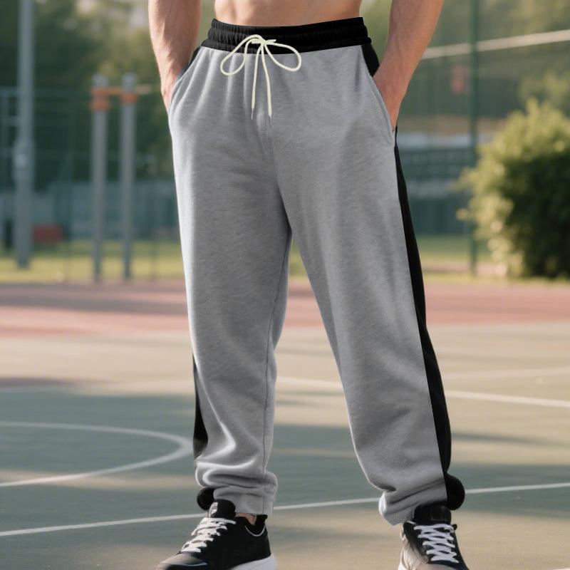 Men's Drawstring Casual Pants All Breathable Men Drawstring Vintage Patchwork New Men's Loose Straight Drawstring Pants