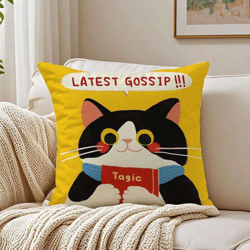 Cartoon Christmas Gift Cute Cat Cushion Cover Linen Pillowcase Soft  for Sofa Bed Home Room Decor