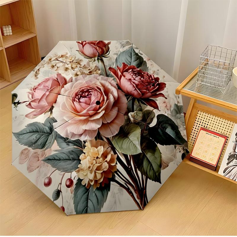 

Retro distressed flowers Theme Automatic Umbrella Compact 8-Rib Design Sturdy Construction Durable Umbrella Stylish Accessory