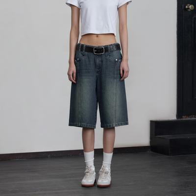 Y2K Vintage Szorty Jeansowe Damskie Wysoki Stan Koreański Streetwear Długość do Kolana Jorts Casual Luźne Prane Letnie Jeansy Szerokie