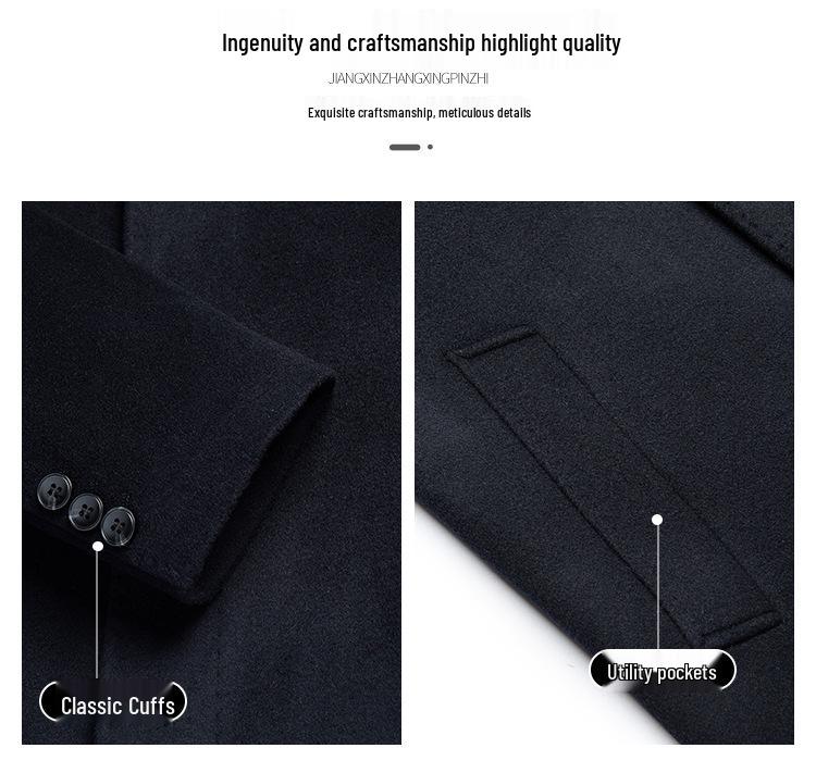 Men's Mid-Length Double-Sided Wool Coat - Business Casual, Solid Color, Versatile Lapel Design