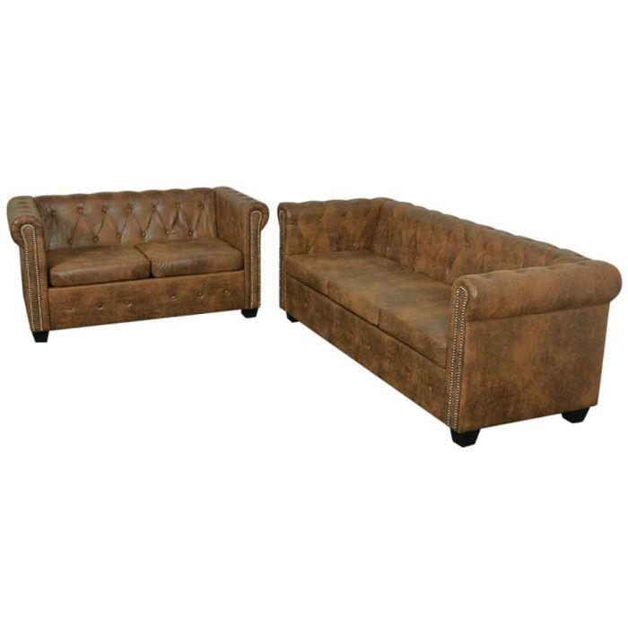Canapé Chesterfield - vidaXL - 2 et 3 places - Cuir artificiel - Marron - Élégance Chic