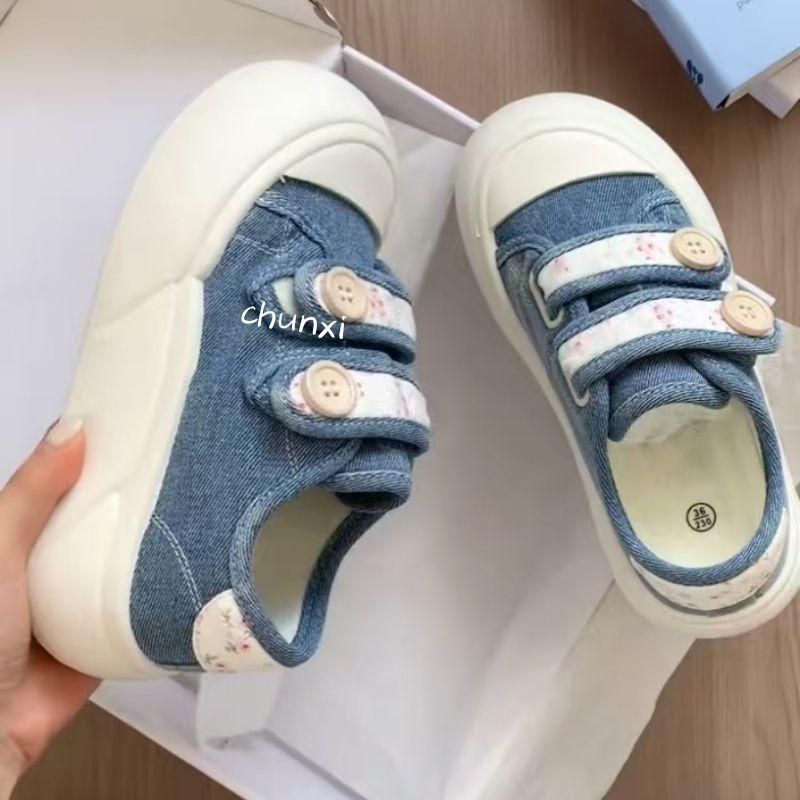Velcro platform white shoes summer new canvas shoes niche board shoes thin platform big head bread shoes