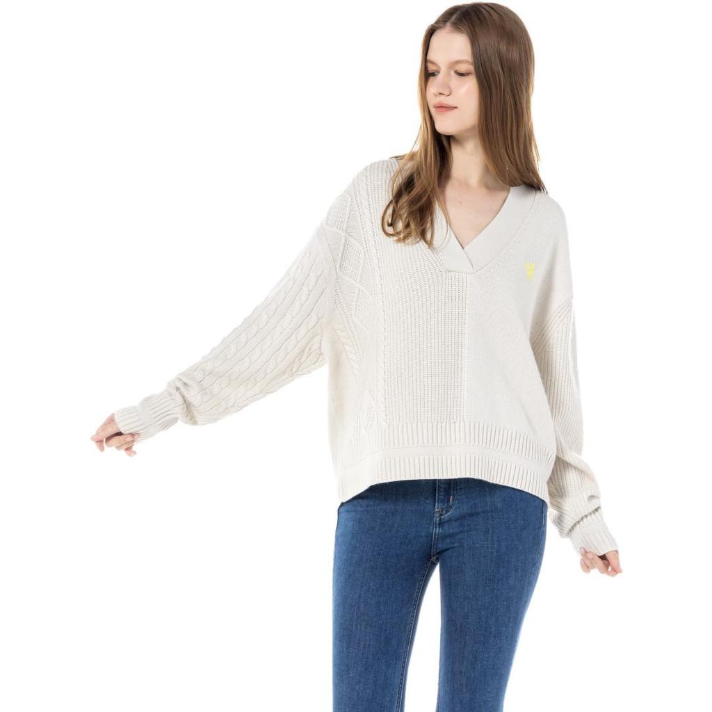 Calvin Klein V-Neck Solid Color Pullover Sweater Women Tops Off-White J220488-ACF