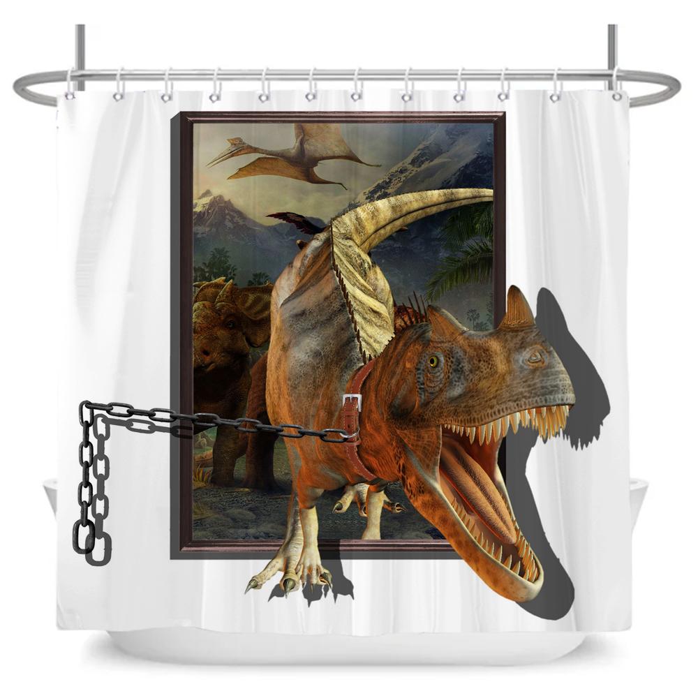 

Смешные шторки для душа с собакой и динозавром, крутой кот верхом на динозавре, японская океанская волна, детская занавеска для ванной комнаты, декор комнаты с крючками W90xH180cm