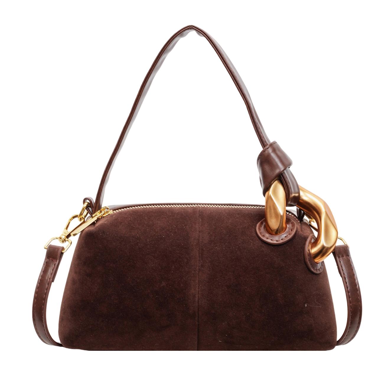 

Faux Leather Mini Shoulder Bag for Women Vintage Crossbody Handbag with Metal Chain Detail Compact Design кавовий