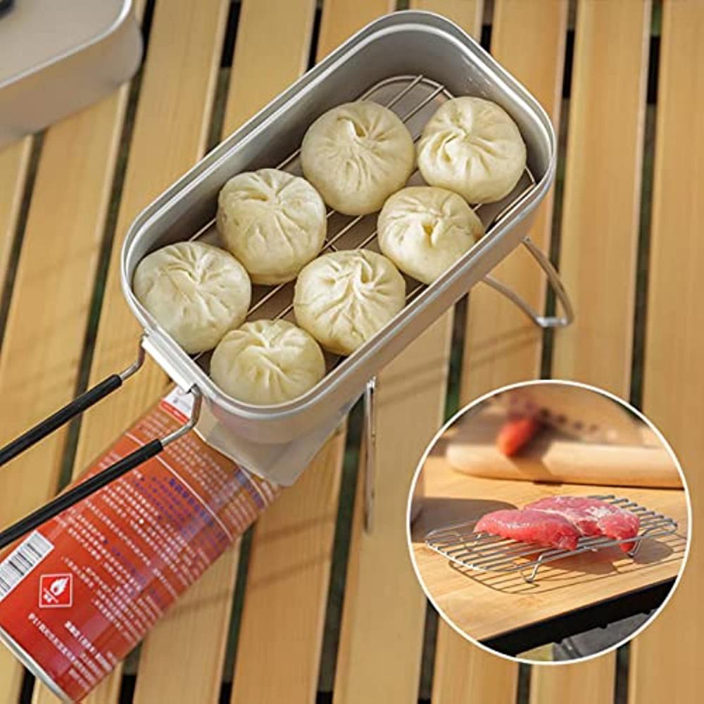 Bento Box Set, Japanese Aluminum 304 Stainless Steel Lunch Box Outdoor Heated Lunch Box with Lid with Handle Camping Travel Cooking Food