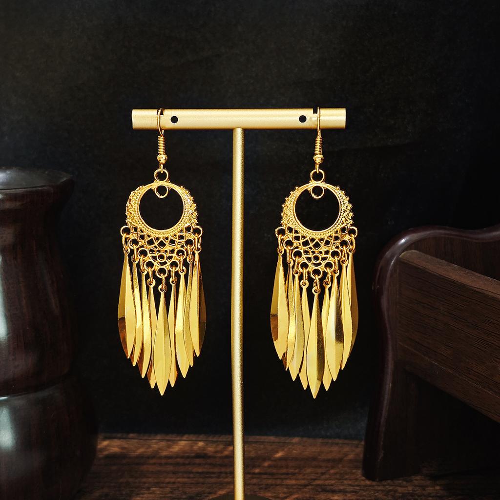 Fashion Ladies' Bohemian Bell Tassel Lady 1 Pair Earrings Leaf Pendant Earring Unique
