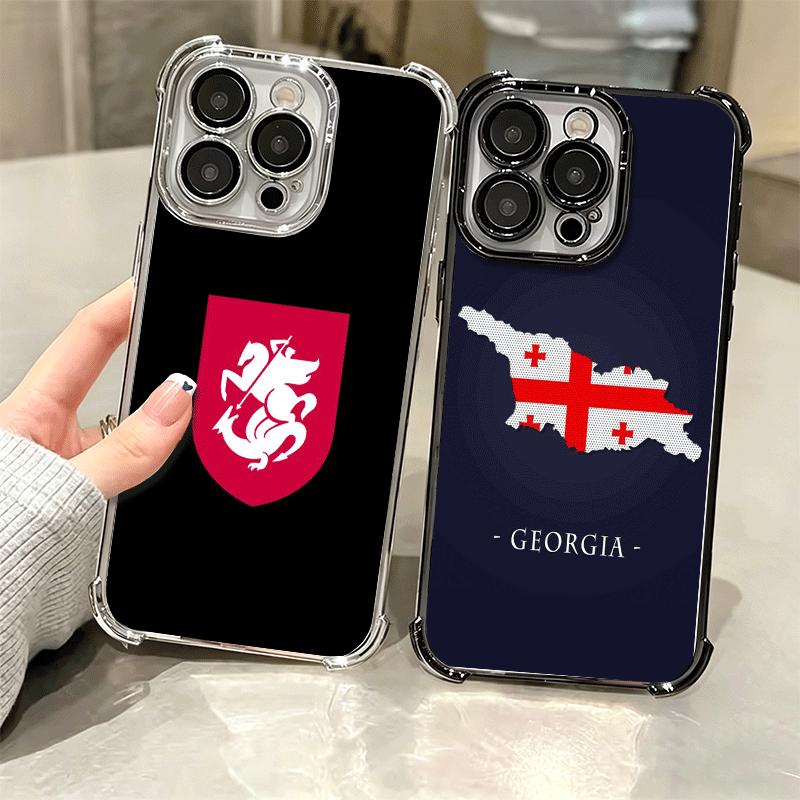 Georgia Passport Flag Plating Phone Case For Iphone 16 17 Pro Max Air 16E 14 15 Plus 12 13 Mini Anti-Fall Airabag Cover
