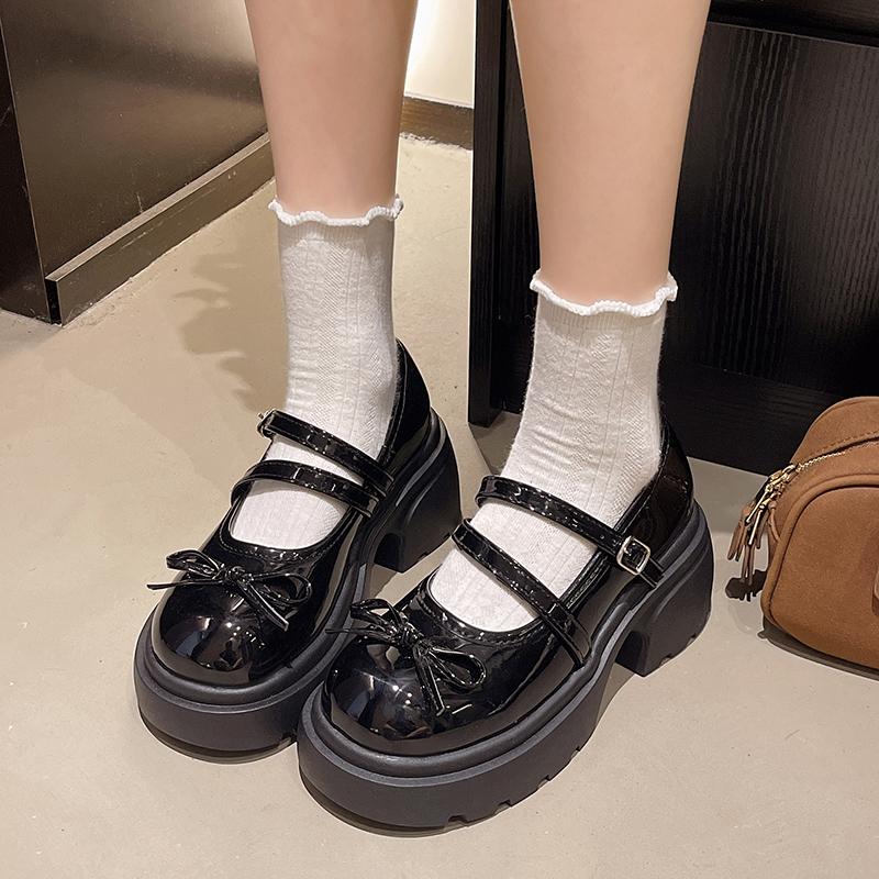 Classic Mary Jane Shoes for Women Basic Buckle Strap Square High Heels Round Toe Shoes Women Solid Butterfly Knot Women Pumps