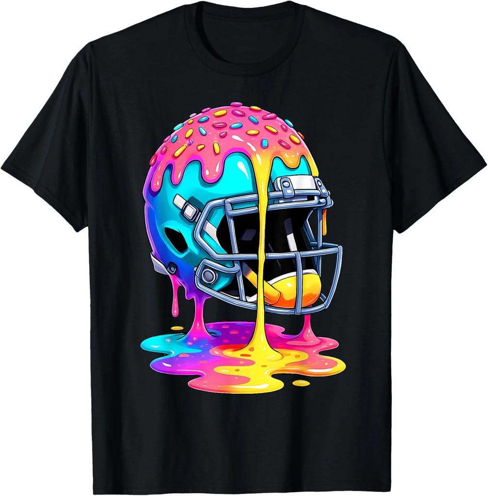Football Helmet Drip Ice Cream Style Unisex 100% Cotton T-shirt Mens Tees Top