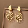 Gold Color Metal Hallowout Leaves Drop Earrings Silver Color Geometric Cut Out Women Fashion Earrings Girls Cute Daily Wear