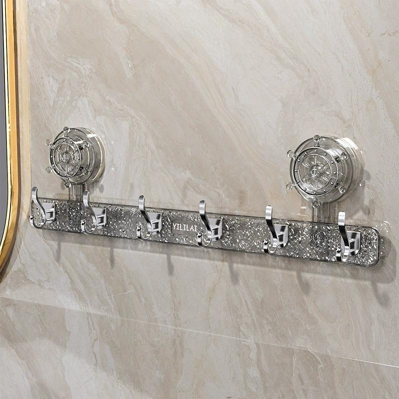 6 Hooks Suction Cup Towel Holder, Removable Shower, ABS Bathroom Towel Holder, Towel Bar with Hooks for Kitchen and Bahroom