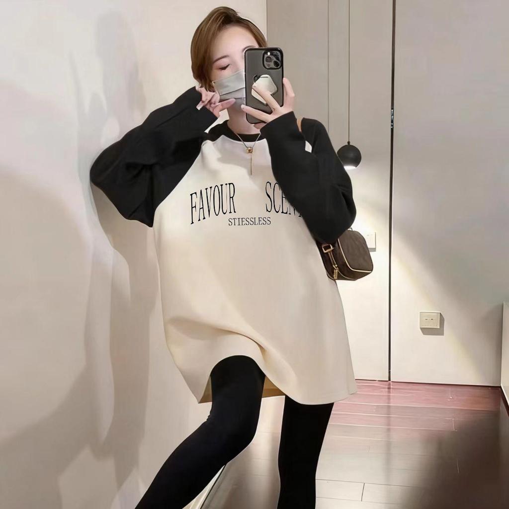 American Raglan Sleeve Fleece-Lined Women's Hoodie - 2025 Autumn Plus Size Loose-Fit Slimming Top