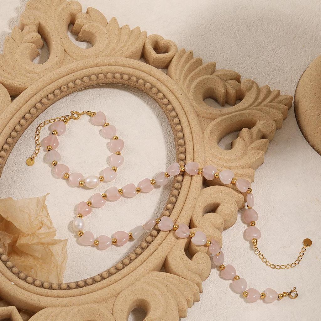 Rose Quartz & Titanium Steel Handmade Necklace - Women's Fashion Clavicle Chain