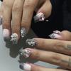 24Pcs Long Press On Nails With Glitter Diamond Pearl Bowknot And Crown Design Artificial Acrylic Fake Nail Tips