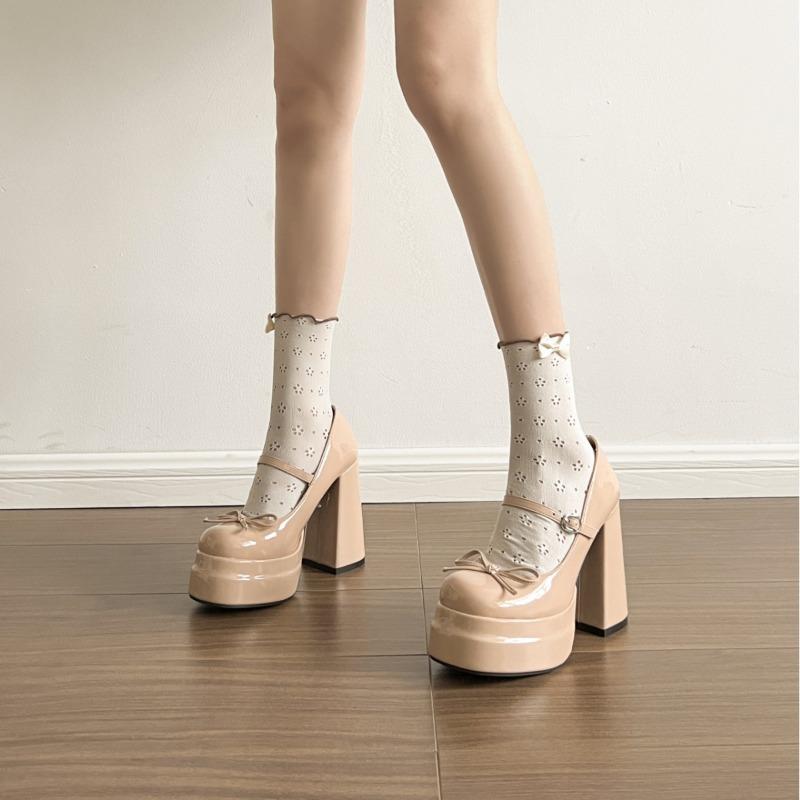 Mode 2025 Französische Mary Jane High Heels Damen Frühling Neu Runde Zehenpartie Flache Öffnung Temperament Pumps Schleife Plateau Loafers Einzelne Schuhe