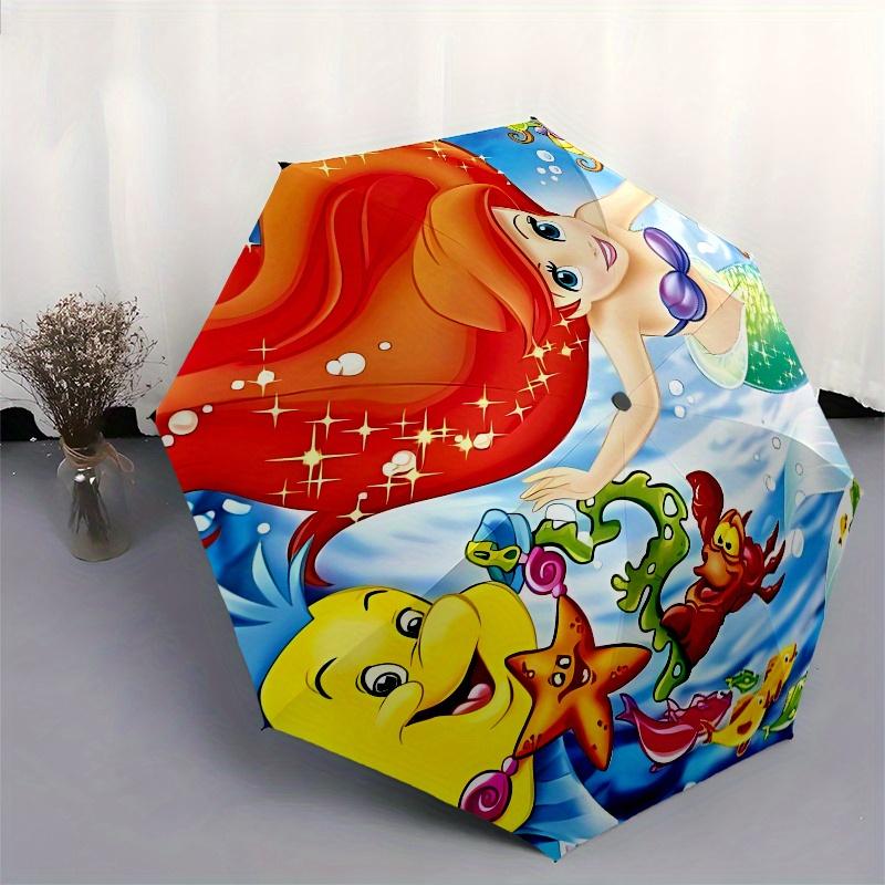 Disney Mermaid,Sea Friends,Underwater Adventure Manual Opening and Closing Umbrella, 8-Rib Reinforced Folding Design, Lightweight