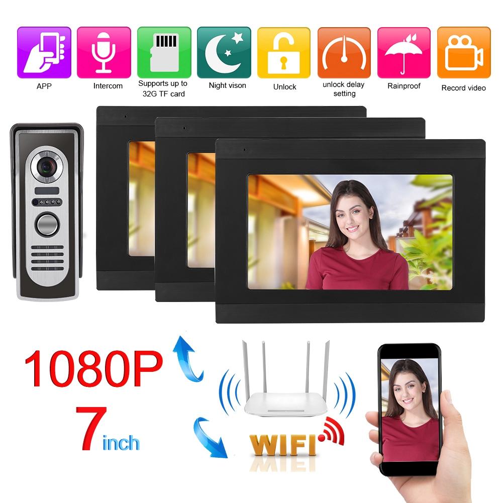 7in 1080P 3 Monitors Video Intercom Wired Wifi Doorbell Night Vision Door Camera