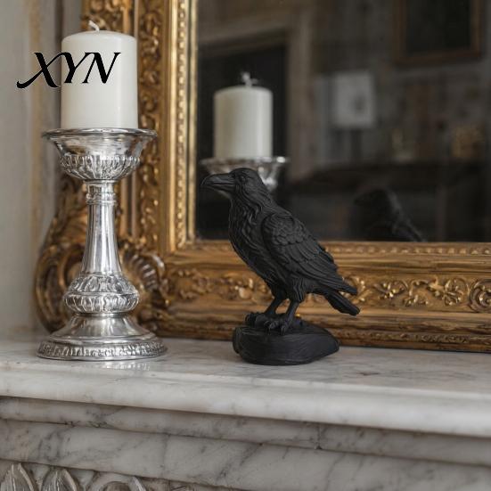 Dark Style Crow Statue 3D Printed Statue, Gothic Academia Bird Sculpture, Matte Black Raven Detailed Sculpture Figurine, Stable Rock Base for