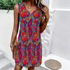 Plus Size V Neck Sleeveless Dress Soft Watercolor Peach Blossom Print For Leisure Courtyard Time
