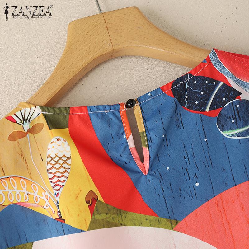 ZANZEA Women Summer Casual Round Neck Printing Short Sleeve T-Shirts