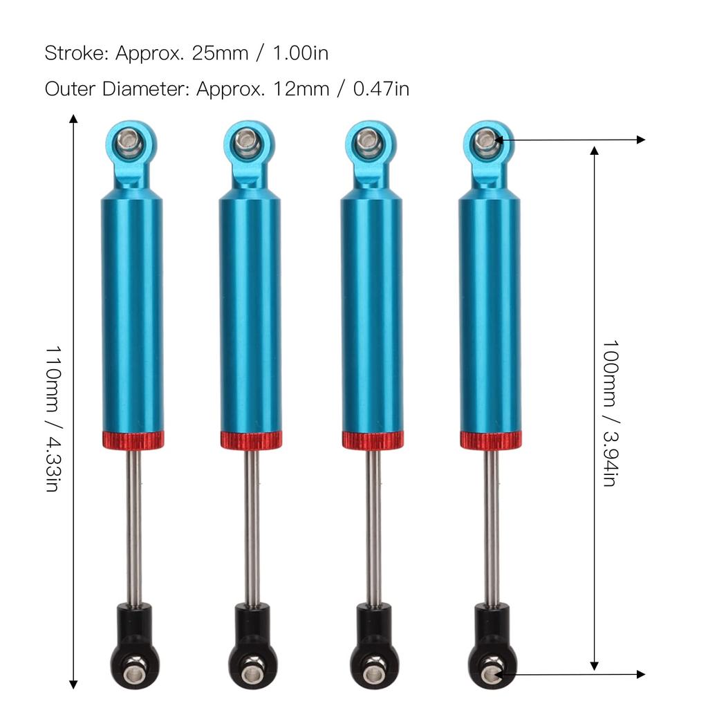 Ongwan 4pcs RC Car Shock Absorber Aluminum Damper for 1/10 Simulation Climbing Car 110mm (Blue)