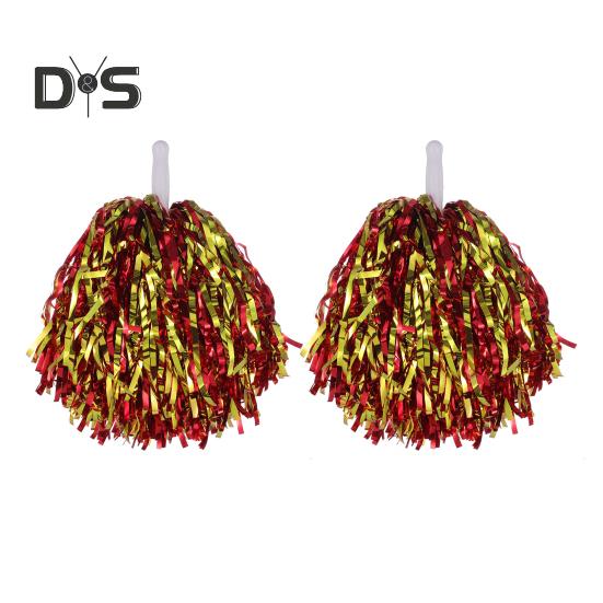 2Pcs Cheerleader Pom Poms Metallic Foil Cheerleader Pom Poms Hand Flowers with Handle for Sports Competitions Celebrations