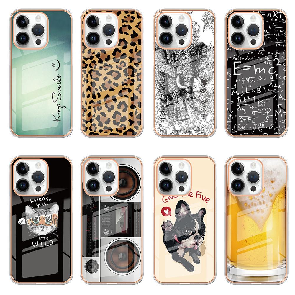 Suitable for iPhone15 mobile phone case 14plus cartoon painted electroplating anti-drop case 13Pro leopard print case