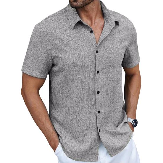 Men Summer Button-up Shirt Short Sleeve Turndown Collar Shirt Casual Loose Fit Holiday Shirt for Beach Vacation Street