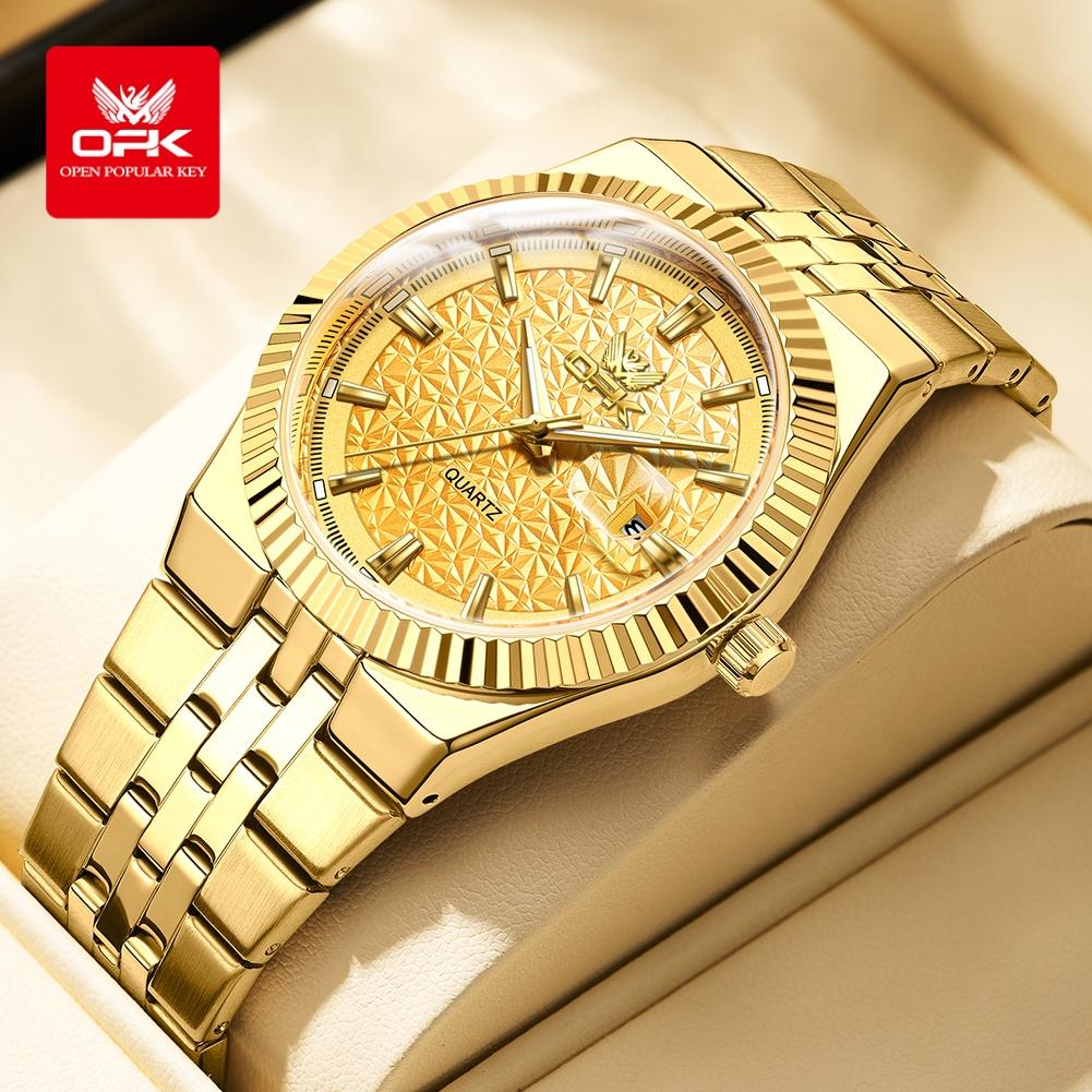 OPK 6073 Top Brand Men’s Quartz Wristwatch Stainless Steel Waterproof Auto Date Luxury Gold Watch for Man High Quality