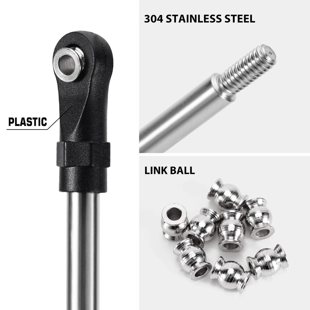 Injora Stainless Steel Builders Links With Rod Ends For 110 Rc Crawler Car