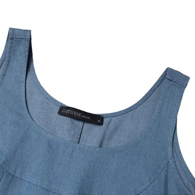 Summer Autumn Overalls Dress Muslim Sundress Robe Femme Vintage Straps Solid A Line Denim Blue Vestidos Kaftan